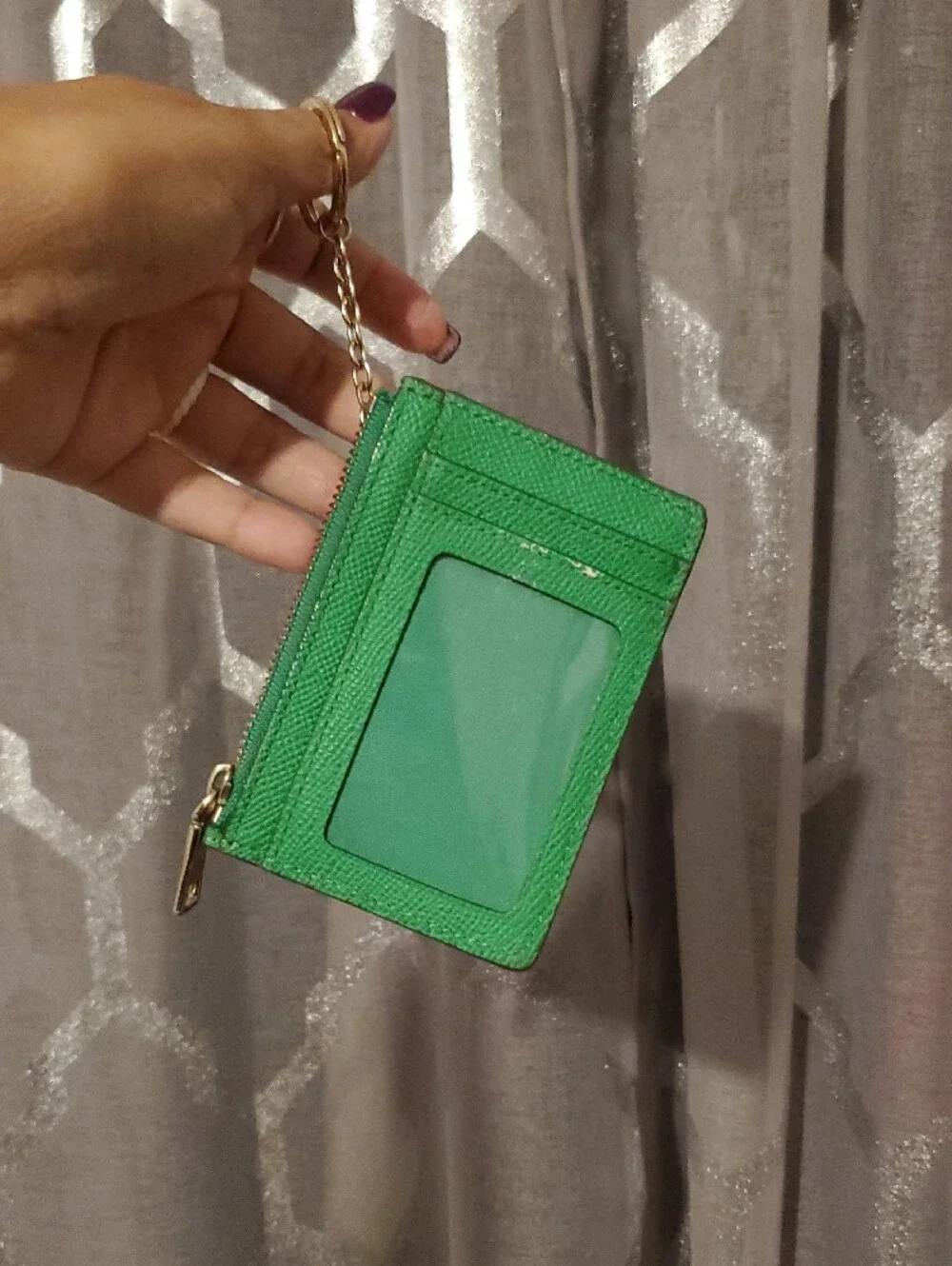 Coach Emerald Green Zip Card Case with Key Ring